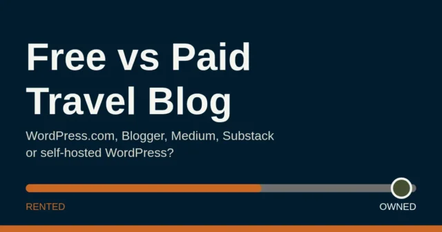 Illustration of a slider running from rented to owned with the title Free vs Paid Travel Blog